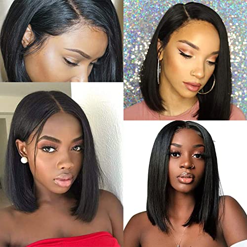 ISEE Hair 13x4 Lace Front Wigs Brazilian Virgin Human Hair Wigs Short Straight Bob Wigs 150% Density Pre Plucked with Baby Hair For Black Women (12 Inch (Pack of 1), Natural Black) - Image 5