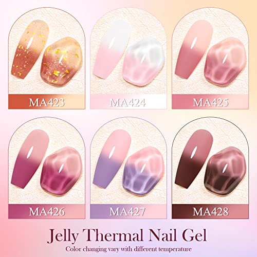 MEET ACROSS Color Changing Gel Nail Polish Set Jelly Pink Translucent 6 Colors - Image 7