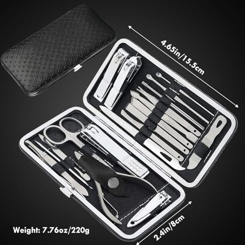 18pc Manicure Set - Sturdy Stainless Steel Professional Tools for Nails, Pedicure, Facial, Grooming. Handsome Organizer Travel Case. Great Gift Idea for Women, Men, Girls, Teens, Black - Image 2