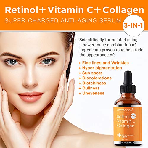 Retinol Vitamin C Collagen | Super Charged Anti-Aging Serum for Face | Pharmaceutical Grade Quality | Helps Smooth & Plump Fine Lines & Wrinkles & Brightens for Younger Skin | 2 fl oz / 60 ml - Image 3