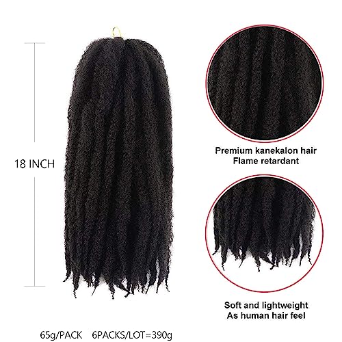 Spring Twist Hair Marley Twist Braiding Hair 18inch Crochet Hair 6packs Afro Twist Hair Cuban Twist Hair Marley Twist Hair Kinky Braiding Hair Synthetic Hair Extension For Women (18inch,6pcs, 1B) - Image 4
