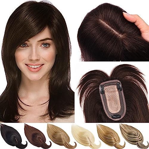 JGS1996 100% Remy Human Hair Topper with Bangs for Thinning Hair, Medium Size