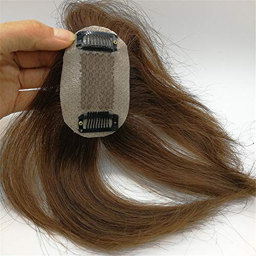 RemeeHi Human Hair Straight Topper Short 5x8cm Clip on Hairpiece 12cm in Length Invisible Wiglet Toupee,Brown - Image 3