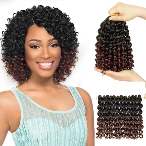 QUEENTAS 6Packs Jamaican Bounce Crochet Hair for Women Bounce Curl Wand Curl Crochet Braiding Braids Hair Curly Crochet Hair 72 Roots (8inch,#1B/30)