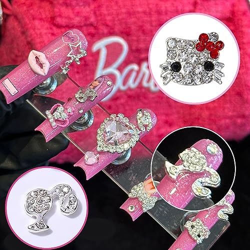 Kawaii Nail Charms 25Pcs Girl & Kitty Nail Charms for Acrylic Nails Y2K 3D Nail Rhinestones Gems Silver Diamond Nail Jewelry DIY Nail Art Decoration Supplies for Girls and Women - Image 5