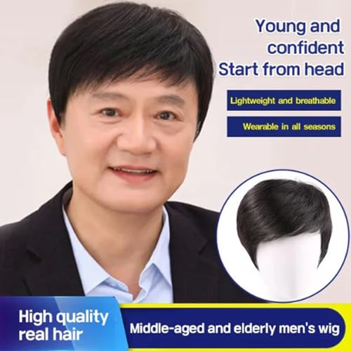 Natural Black Short Human Hair Wig for Medium to Elderly Men - Image 2