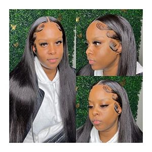 Party Wig Lace Front Human Hair Wig Pre Plucked Bone Straight Brazilian Hair Lace Wigs 150% Density Straight Transparent Lace Front Remy Hair Wig for Women Wig for Girl Looking Wigs (Color : 360 Lace