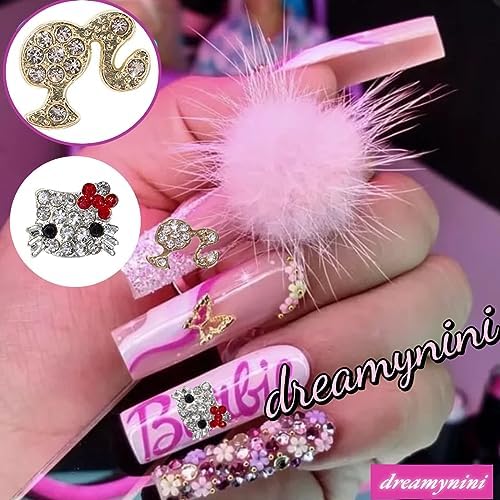 Kawaii Nail Charms 25Pcs Girl & Kitty Nail Charms for Acrylic Nails Y2K 3D Nail Rhinestones Gems Silver Diamond Nail Jewelry DIY Nail Art Decoration Supplies for Girls and Women - Image 3