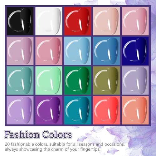 JODSONE 20 Colors Gel Nail Polish Kit with U V Light Base Top Matte Coat High Shine Vibrant Nail Gel Equipped with Manicure Tools - Image 3