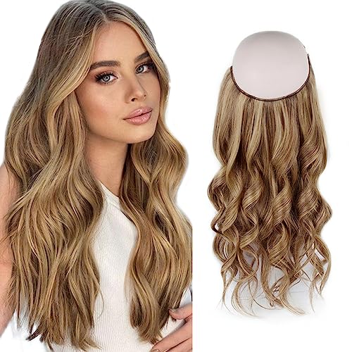 Sassina Straight Secret Wire Hair Extensions, 16 Inch 80g Chestnut Brown with Dark Dirty Blonde Highlights Fish Line Hair with Adjustable Wire Removable Secure Clips, P6-12