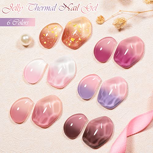 MEET ACROSS Color Changing Gel Nail Polish Set Jelly Pink Translucent 6 Colors - Image 4