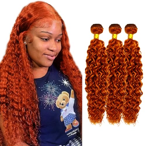 26 28 30 Inch Brazilian Remy Ginger Water Wave Human Hair Bundles - 3 Orange Pieces