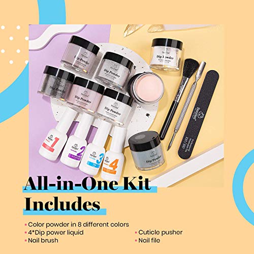 6 Color Gel Nail Dip Powder Set with Base Coat for Easy DIY Nail Art - Image 2