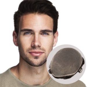 Toupee for Men Human Hair Full Soft French Lace Hair Pieces for Men, 100% European Human Hair Mens Replacement hair System 8X10 inch Lace Base (color #1 Jet Black)