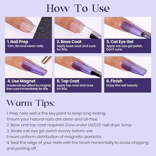 MIZHSE Cat Eye Gel Nail Polish: Purple Magnetic Gel Polish with Magnet Stick, Ceramic Crystal Magic Effect Moonlight Galaxy Shimmer Glitter Holographic Nail Gel Soak Off Nail Art Salon Manicure Home - Image 7