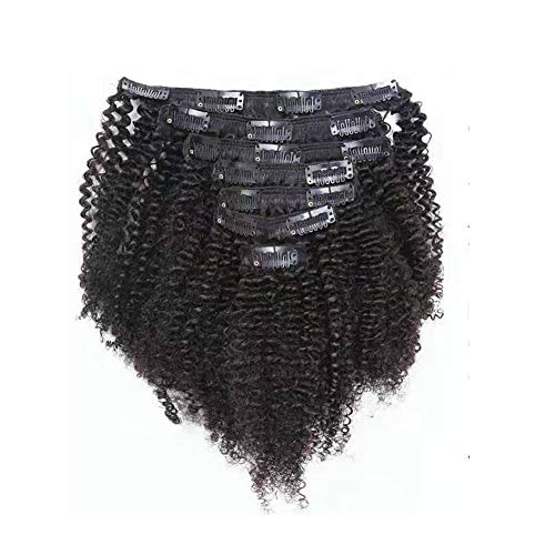 Caliee Afro Kinky Curly Clip in Hair Extension Human Hair Double Weft Brazilian Unprocessed Remy Natural Black Hair, 12 Inch, 120Gram - Image 4