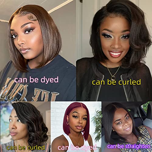 Wear and Go Glueless Kinky Straight Human Hair Bob Wigs for Black Women 13x4 HD Transparent Lace Frontal Pre plucked 10 Inch Short Bob Wig 150% Italian Yaki Straight Wigs Middle Part - Image 5
