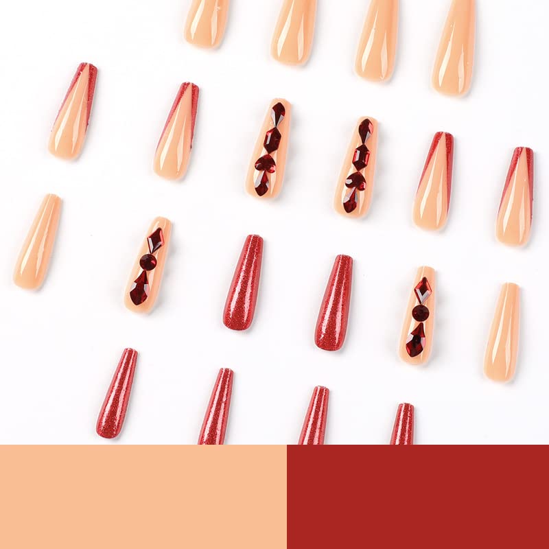 Chic Red Acrylic Coffin Nails for Fashionable Nail Art, 100 Piece Set - Image 2