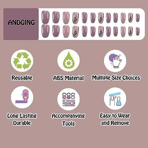 Short Brown Acrylic Press-On Nails Kit - 24 Piece Set, Durable & Stylish - Image 3