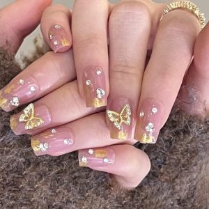 Chic Butterfly Acrylic Coffin Nails, 24 Piece Set, for Stylish Manicures