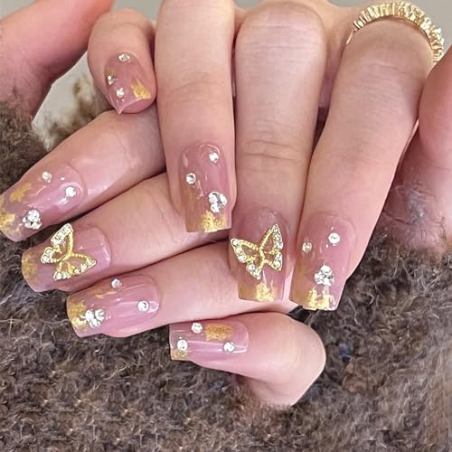 Chic Butterfly Acrylic Coffin Nails, 24 Piece Set, for Stylish Manicures