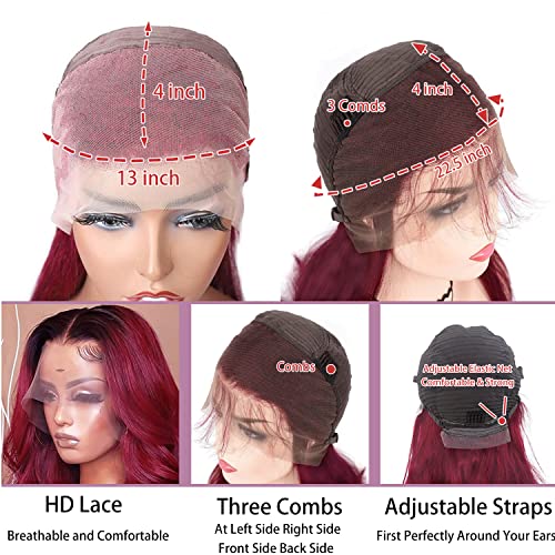 Red Human Hair Lace Front Wig in Red - Image 3