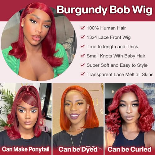Burgundy 100% Human Hair Bob Wig Natural Look and Feel Medium - Image 5