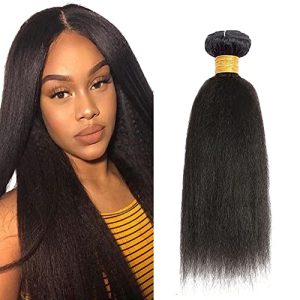 Yaki Straight Human Hair Bundles Brazilian Kinky Straight Bundles Virgin Remy Hair 1 Bundle 10 Inch Yaki Bundles Human Hair Double Weft Hair Extensions Natural Color