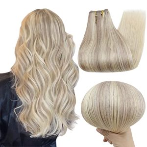 Full Shine 20 Inch 105g Silky Straight Blonde Balayage Remy Human Hair Weave Extensions Double Weft