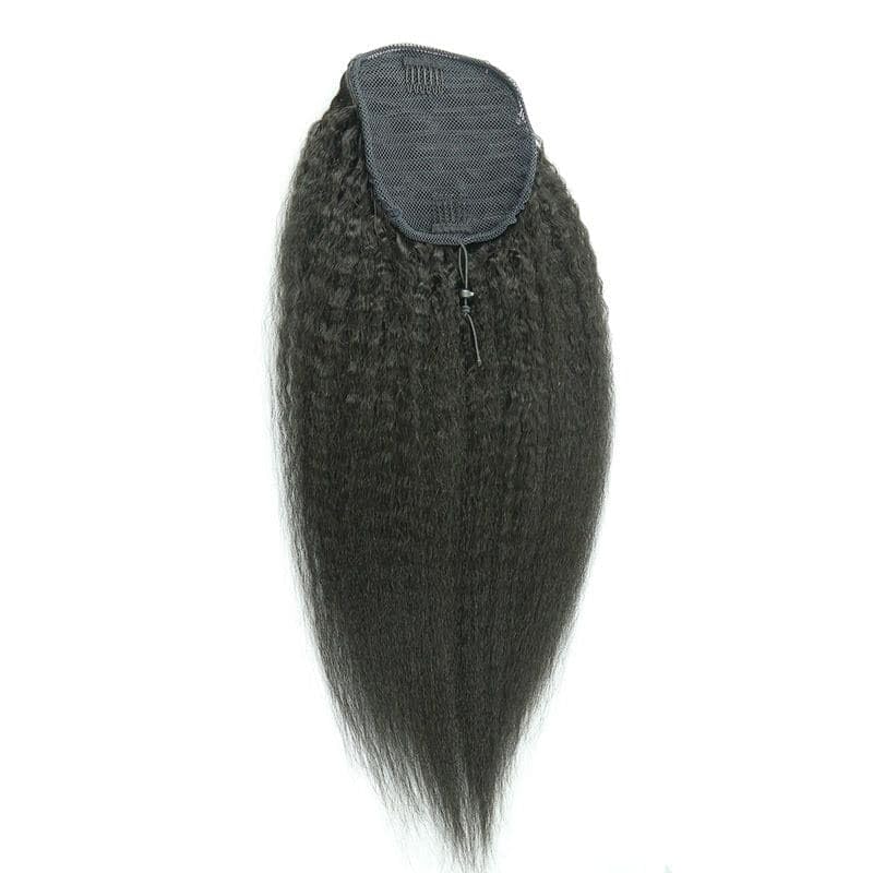 Kinky Straight Drawstring Ponytail Hair Extensions Double Drawn Yaki Drawstring Ponytails for Black Women Natural Color 16 Inch 200g - Image 8