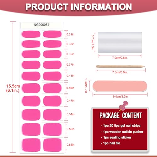 WOKOTO 20 Pcs Hotpink Semi Cured Gel Nail Strips With Nail File & Wooden Stick Nail Polish Strips Gel Nail Stickers Full Nail Wraps For Women Girls Long Lasting Stick On Real Nail Polish Stickers - Image 2