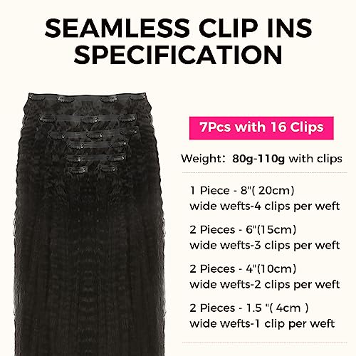 Hair Extensions Clip in Hair Extensions 100% Real Human Hair 110g Kinky Straight Seamless Clip in Hair Extensions Natural Black 14 Inch Human Hair with Invisi Edge for Black Women - Image 2