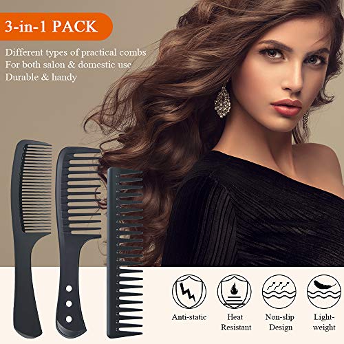 Hairdressing Combs Set, 3 Pack Wide Tooth Combs, Heat Resistant Anti-static Carbon Hair Brush Hair Comb for Long, Wet or Curly Hair Detangling - Image 3