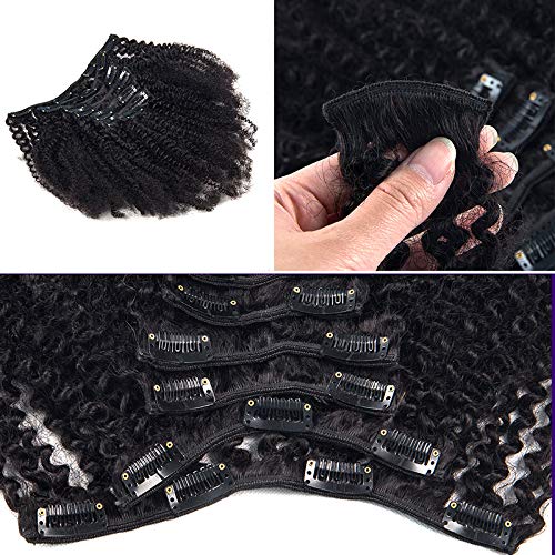 #1B Color Afro Kinky Curly Human Hair Clip in Extensions Virgin Mongolian Human Hair Clip in Hair Extensions for Black Women 7pcs/set 120gram/set (14inch) - Image 5