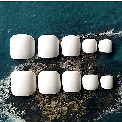 Matte White Press on Toenails French Square Acrylic Pure White Fake Toenails Fake Nails Short Toe Nails Press on Square Stick on Nails False Toenails for Women for Nail Art 24pcs - Image 6