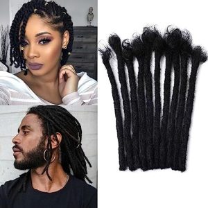 Dreadlock Extensions Human Hair 0.8cm Width 6 Inch 10 Strands for Men,Women and Kids Full Head Handmade Permanent 100% Real Human Hair Loc Extensions Bundles Can Be Dyed and Bleached