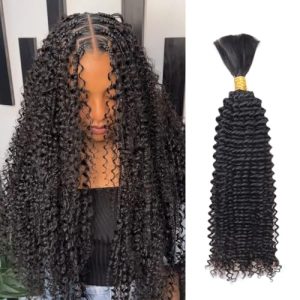 Human Braiding Hair Kinky Curly Bulk Human Hair for Braiding 100% Virgin Hair Bulk for Boho Braids Box Braids No Weft Hair Extensions Natural Black 100g 1 Bundle/1 Pack 16 Inch