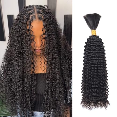 Human Braiding Hair Kinky Curly Bulk Human Hair for Braiding 100% Virgin Hair Bulk for Boho Braids Box Braids No Weft Hair Extensions Natural Black 100g 1 Bundle/1 Pack 16 Inch