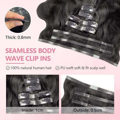 18 Inch Natural Black Body Wave Clip-In Hair Extensions 110g 7 Piece Set - Image 2