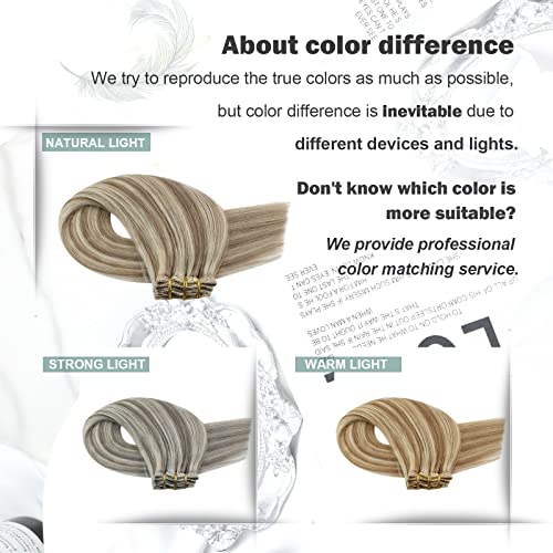 Moresoo Human Hair Clip in Extensions Blonde Highlights Clip in Hair Extensions Real Human Hair Double Weft Clip on Hair Extensions Human Hair Full Head 16inch 7Pieces 120Grams - Image 9