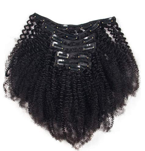 #1B Color Afro Kinky Curly Human Hair Clip in Extensions Virgin Mongolian Human Hair Clip in Hair Extensions for Black Women 7pcs/set 120gram/set (14inch) - Image 2