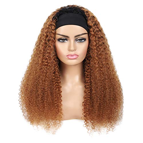 16" Ombre Curly Dark Brown Brazilian Kinky Afro Headband Wig for Women - Image 2