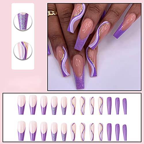Purple coffin acrylic nails for a stylish look. - Image 2