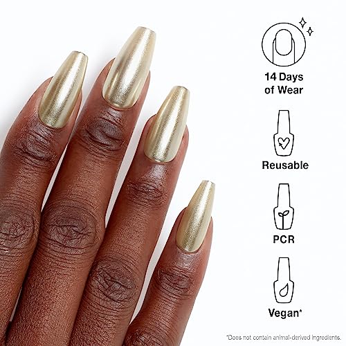 OPI xPress/On Press On Nails, Up to 14 Days of Gel-Like Salon Manicure, Vegan, Sustainable Packaging, With Nail Glue, Long Gold Shimmery Coffin Shape Nails, Break the Gold - Image 5