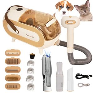 Pet Grooming Vacuum kit Dog Hair Vacuum & Dogs Brush for Shedding with 5 Pet Grooming Tools for Dogs Cats and Other Animals（Yellow）