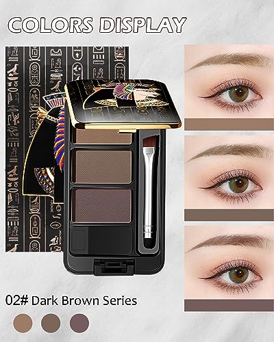 Eyebrow Powder Kit-3 colors Exoticism Brow Powder Palette, Longlasting Waterproof Brow Definer Powder Eyebrow Filler, Fill & Sculpt Brow for Women Eye Makeup, With Brow Tool - Dark Brown Series - Image 2
