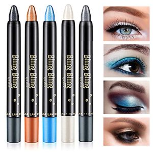 5 Colors Glitter Eyeshadow Stick Color Set,Waterproof Shimmer Pearl Cream Eyeshadow Pencil,Long Lasting Smooth Eyeshadow Stick Eye Shadow Pencil Crayon Eye Shadow Stick Makeup