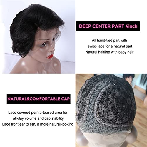 Women Wigs Brazilian Short T Part Lace Wig 13x1 Transparent Side Part Lace Straight Bob Wigs Middle Part Lace Front Human Hair Wig for Women(6 Inch) Human Hair Wigs ( Color : T Part Middle Part , Size - Image 2