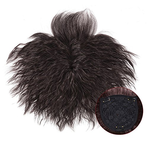 Human Hair Nature Curly Topper Replacement Fluffy Hairpiece Seamless Clip in Top Wiglet for Women Thin Hair Large Nature Black - Image 2
