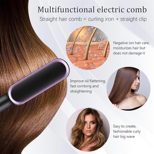 2-in-1 Negative Ion Hair Straightener Brush Curler, 5 Temperature Settings, Fast Heating - Image 4